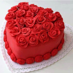 Heart Shape Red Velvet Flowery Cake