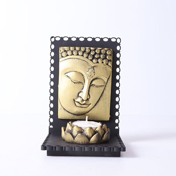 Lord Buddha With Wooden Base And T Light Holder