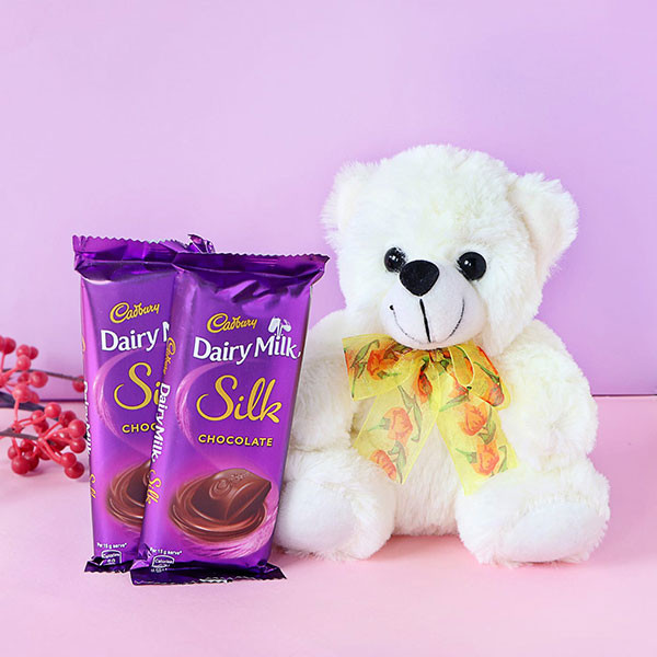 Teddy Bear with Two Cadbury Dairy Milk Silk Bars