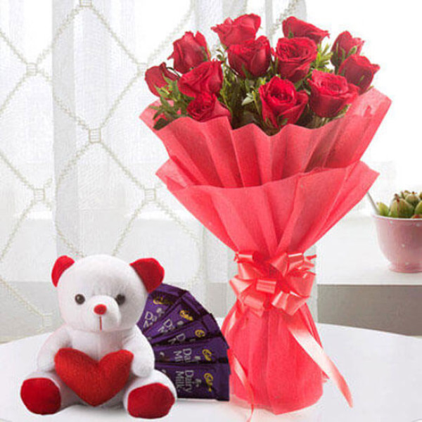 Perfect Love Combo 12 Red Roses 5 Chocolate Teddy