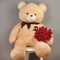Huge Teddy Bear with 30 Red Roses Bunch